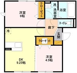 レジデンスIII 1階2DKの間取り