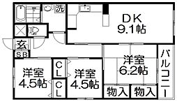 Garden Style光善寺 2階3DKの間取り