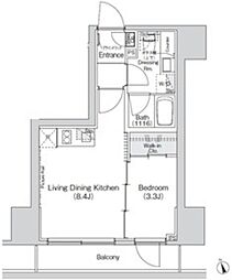 Belle Vue新橋 12階1LDKの間取り