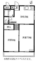 ヴァンヴェール鶴見壱番舘 2DKの間取図画像