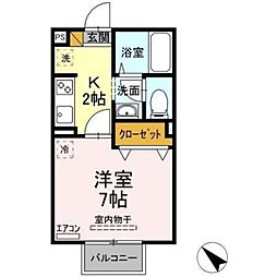 シャングリラ 2階1Kの間取り