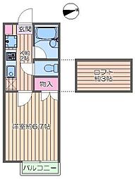 シャンブル一之江X 2階1Kの間取り