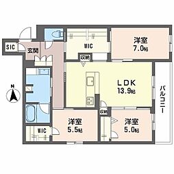 フレシア天王寺南棟 2階3LDKの間取り