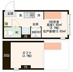 パストラルときわ台 1階ワンルームの間取り