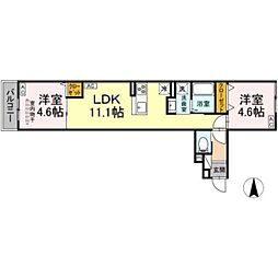セレスティア南花畑III 2階2LDKの間取り
