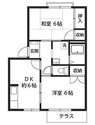 北の台クリーンハイツB 2DKの間取図画像