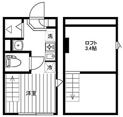 Coron Heiwadai 1階ワンルームの間取り