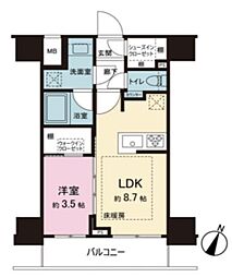 シティインデックス神田 8階1LDKの間取り