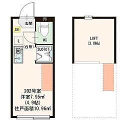 ハーモニーテラス志茂XVI 2階ワンルームの間取り