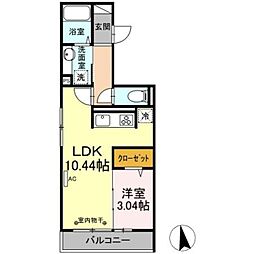 Blancheneige A棟 2階1LDKの間取り