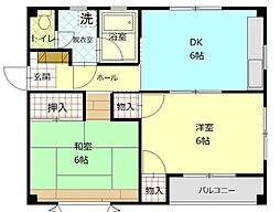 ペアーツリーマンション 2DKの間取図画像