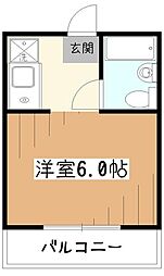 ボナール橘 2階1Kの間取り