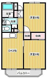 グリーンコーポ金田5号棟 1階2DKの間取り