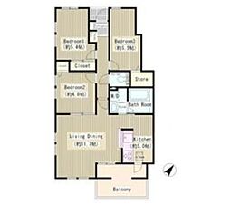 Ｃｏｍｆｏｒｔ Ｓｔａｇｅ Ｍｙｏｄｅｎ 1階3LDKの間取り