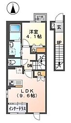 ラフィーネポルテ 2階1LDKの間取り