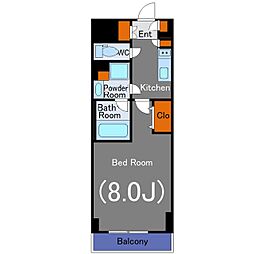 コンシェリア東京BAYSIDE　COURT 2階1Kの間取り