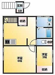 サンシティレジェンドII 2階2Kの間取り