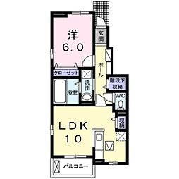 ジャルダンヴェール 1階1LDKの間取り