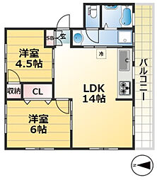 グリーンヒル山本通 3階2LDKの間取り