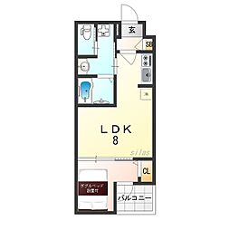 阪神本線 姫島駅 徒歩8分の賃貸アパート 1階1LDKの間取り