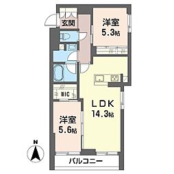 クリスフォート 2階2LDKの間取り