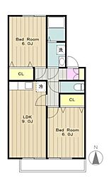 フローラM 1階2LDKの間取り