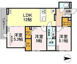 セレスティア西新井II 2階3LDKの間取り