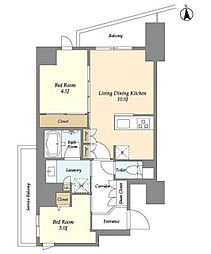 コンフォリア竹ノ塚イースト 8階2LDKの間取り
