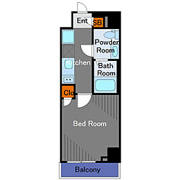 メイクス武蔵小杉II 2階1Kの間取り