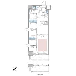 アーバネックス早稲田 3階2LDKの間取り