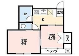 プリュニエ鎌ケ谷 1階2Kの間取り