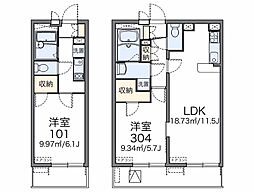 レオパレスＣａｌｍ片倉(47810) 3階1Kの間取り