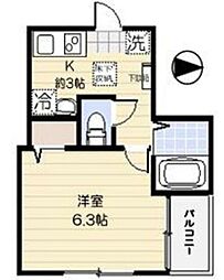 Privia笹塚 2階1Kの間取り