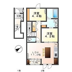 コーポ峯のハタ 2LDKの間取図画像