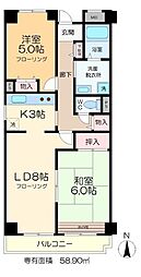 フレール綾瀬3 3階2LDKの間取り