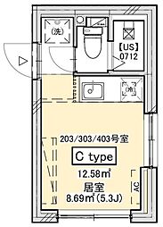 PROTO武蔵小山II 4階ワンルームの間取り