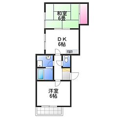 ラフィーネ深井清水 2階2DKの間取り