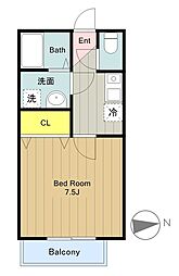 ヘキサグラム南大沢 3階1Kの間取り