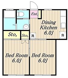 ハイツ西 2DKの間取図画像
