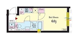 都営浅草線 中延駅 徒歩6分の賃貸マンション 2階1Kの間取り