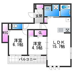 Passaro Grande桃ヶ池 2LDKの間取図画像