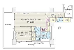 シャトレ信濃町 4階1LDKの間取り
