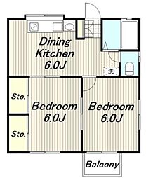 フラントペアハイツ 2階2DKの間取り