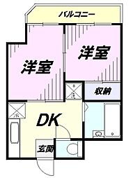 メゾンドマヤ 2階2DKの間取り