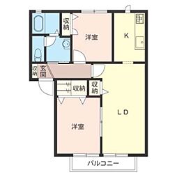 グリーンヴィラII 2階2LDKの間取り