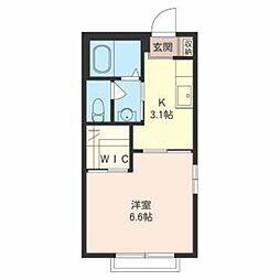 アズール 1階1Kの間取り