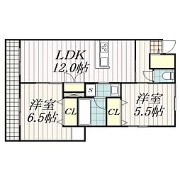 メゾン・ド・フレア 102 1階2LDKの間取り