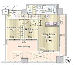グランパレス東京八重洲アベニュー 11階2LDKの間取り