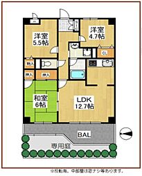 オークレイコート高松2 3LDKの間取図画像