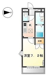 レジデンス塩屋 2階1Kの間取り